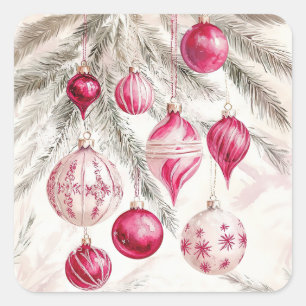 Rosa Vintage Ornamente Weihnachtsaufkleber Quadratischer Aufkleber