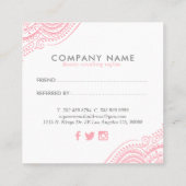 Rosa Vintage Paisley-Ornament Quadratische Visitenkarte (Rückseite)