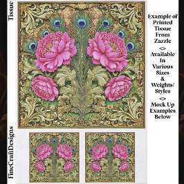 Rosa Vintage Peony & Gold Scrollwork EH8 Decoupage Seidenpapier