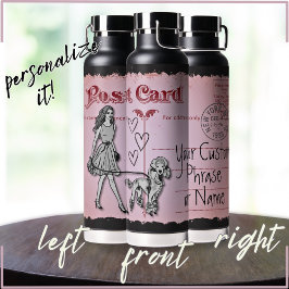 Rosa Vintage Postkartenweibchen und Poodle-Liebe Trinkflasche