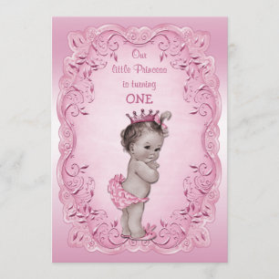 Rosa Vintage Prinzessin 1. Geburtstag Party Einladung