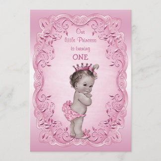 Rosa Vintage Prinzessin 1. Geburtstag Party Einladung