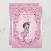 Rosa Vintage Prinzessin 1. Geburtstag Party Einladung (Vorne/Hinten)