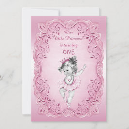 Rosa Vintage Prinzessin Ballerina 1. Geburtstag Pa Einladung