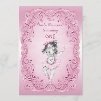 Rosa Vintage Prinzessin Ballerina 1. Geburtstag Pa Einladung