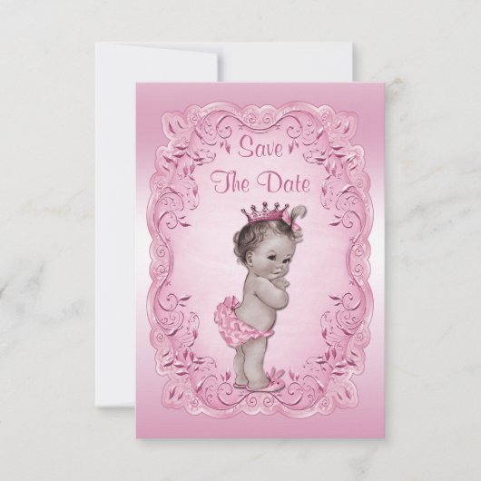 Rosa Vintage Prinzessin Save The Date Baby Shower (Vorderseite)