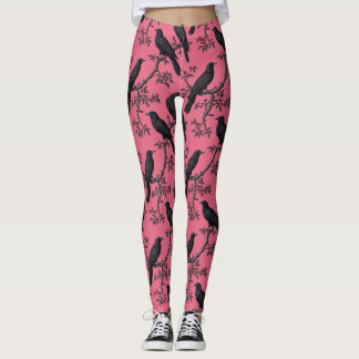 Rosa Vintage-Raben-Vögel-Muster Leggings