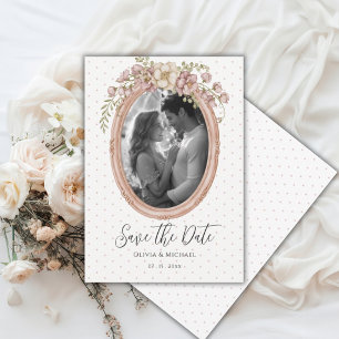 Rosa Vintage-Rahmen-Foto Save-the-Date-Karte Save The Date
