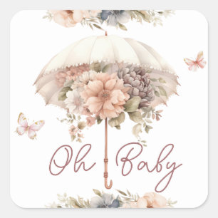 Rosa Vintage-Regenschirm Mädchen Baby Shower Quadr Quadratischer Aufkleber