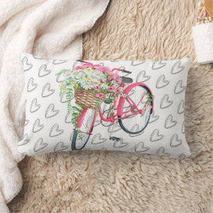 Rosa Vintage Retro Fahrrad schwarzes Herz Muster Lendenkissen