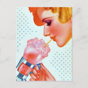 Rosa Vintage Retro Mädchen aus den 1930er Jahren t Postkarte