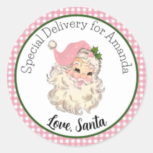 Rosa Vintage Retro Speziallieferung Santa-Geschenk Runder Aufkleber
