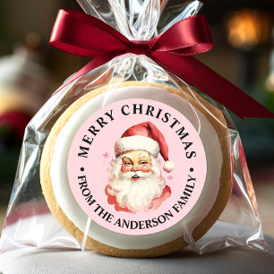 Rosa vintage retro Weihnachtsmann Frohe Weihnachte Runder Aufkleber