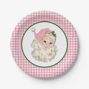 Rosa vintage retro Weihnachtsmann mit rosa Karo Pappteller