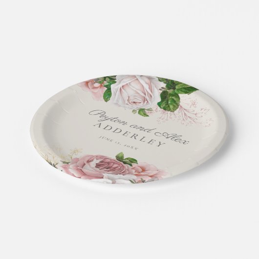 Rosa Vintage Rose Blumenzehen Pappteller (Schrägansicht)