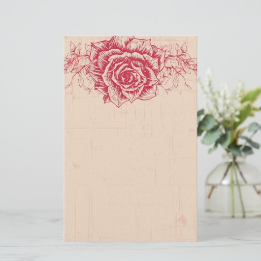 Rosa Vintage Rose Briefpapier (Stehend Vorderseite)