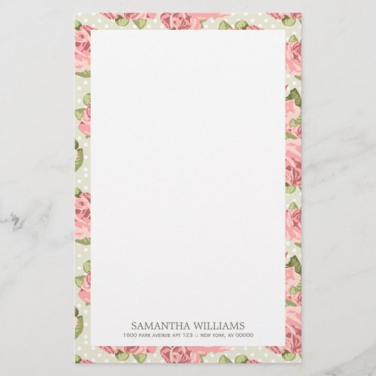 Rosa Vintage Rose Briefpapier (Vorderseite)