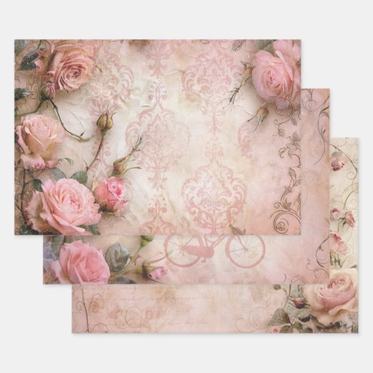 Rosa Vintage Rose Dekoupage Pattern Geschenkpapier Set (Set)