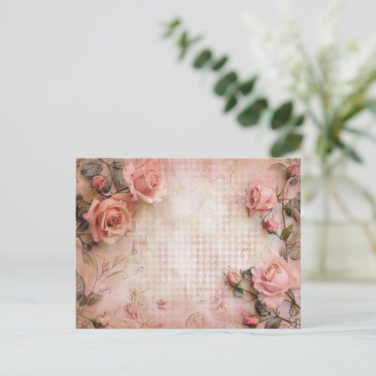 Rosa Vintage Rose Dekoupage Pattern Postkarte (Stehend Vorderseite)