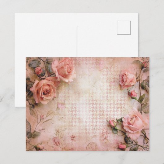 Rosa Vintage Rose Dekoupage Pattern Postkarte (Vorne/Hinten)