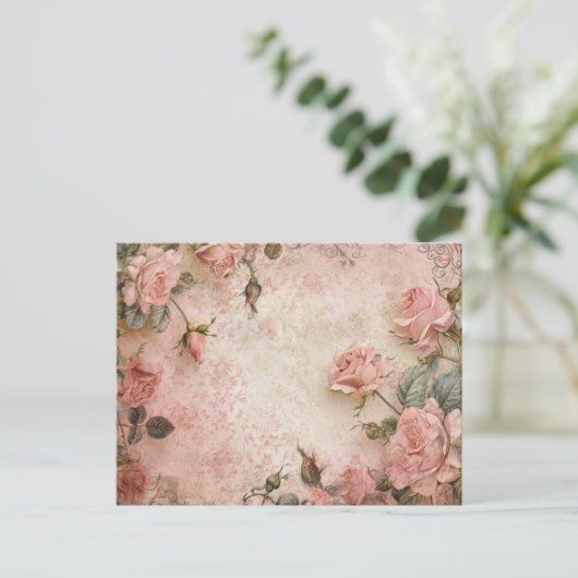 Rosa Vintage Rose Dekoupage Pattern Postkarte (Stehend Vorderseite)