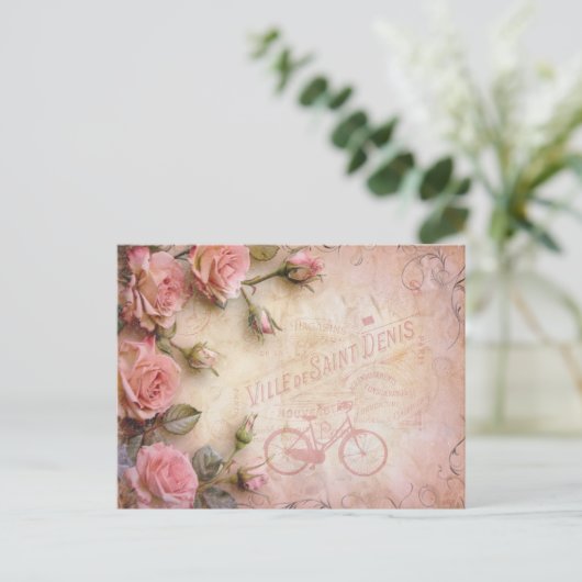 Rosa Vintage Rose Dekoupage Pattern Postkarte (Stehend Vorderseite)