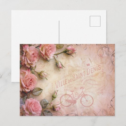 Rosa Vintage Rose Dekoupage Pattern Postkarte (Vorne/Hinten)
