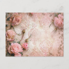Rosa Vintage Rose Dekoupage Pattern Postkarte