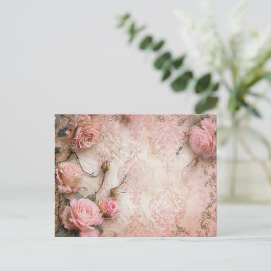 Rosa Vintage Rose Dekoupage Pattern Postkarte (Stehend Vorderseite)