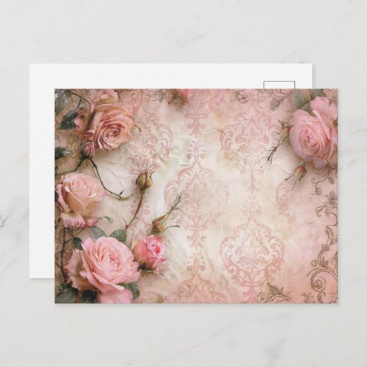 Rosa Vintage Rose Dekoupage Pattern Postkarte (Vorne/Hinten)