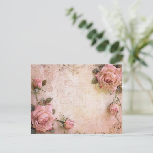 Rosa Vintage Rose Dekoupage Pattern Postkarte (Stehend Vorderseite)