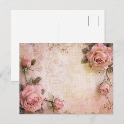 Rosa Vintage Rose Dekoupage Pattern Postkarte (Vorne/Hinten)