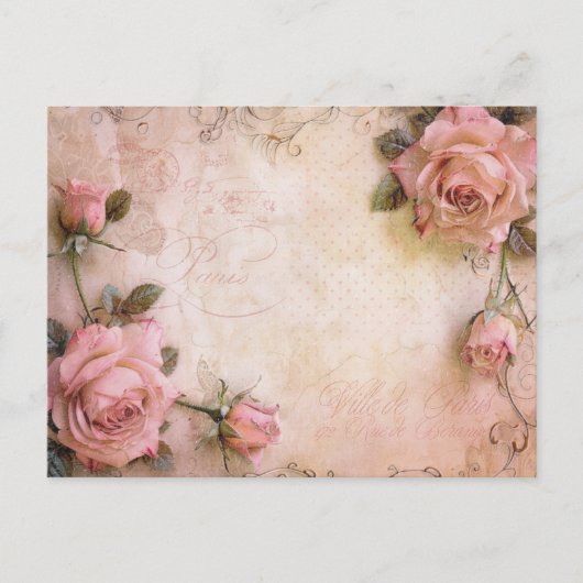 Rosa Vintage Rose Dekoupage Pattern Postkarte (Vorderseite)