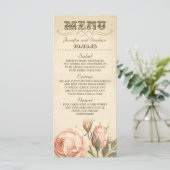 Rosa Vintage Rose elegante Hochzeitskarte Menükarte (Stehend Vorderseite)