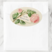 Rosa Vintage Rose Gott segne Sie Ovaler Aufkleber (Tasche)