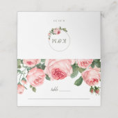 Rosa Vintage Rose Hochzeit Platzkarte (Außenseite Aufgefaltet)