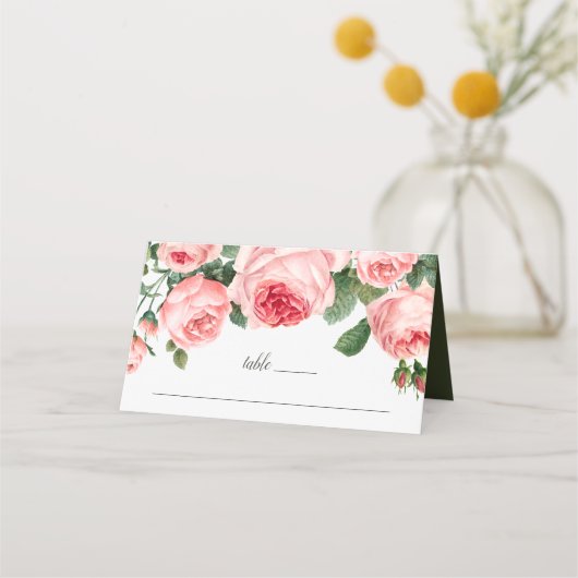 Rosa Vintage Rose Hochzeit Platzkarte (Vorderseite)