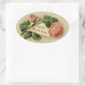 Rosa Vintage Rose mit Textetikett Ovaler Aufkleber (Tasche)