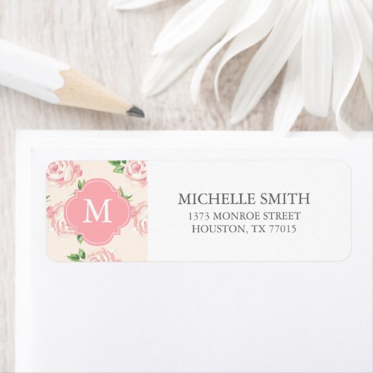 Rosa Vintage Rose Muster Mit Monogramm (Insitu)
