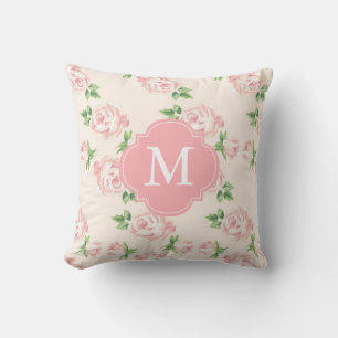 Rosa Vintage Rose Muster Mit Monogramm Kissen