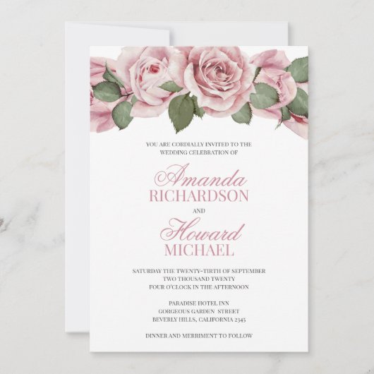 Rosa Vintage Rose rustikale Hochzeit Einladung (Vorderseite)