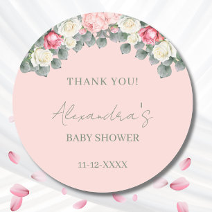 Rosa Vintage-Rosen Baby Shower Dankeschön Runder Aufkleber