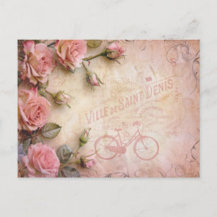 Rosa Vintage-Rosen-Decoupage-Muster  Postkarte
