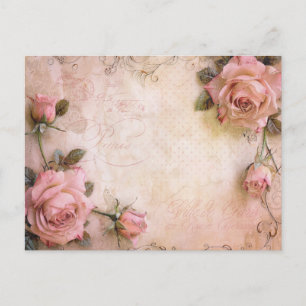 Rosa Vintage-Rosen Dekorationsmuster Postkarte