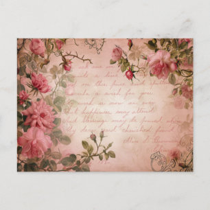 Rosa Vintage-Rosen-Dekupiermuster  Postkarte