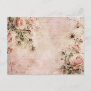 Rosa Vintage-Rosen-Dekupiermuster Postkarte