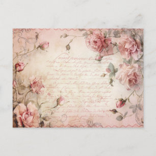 Rosa Vintage-Rosen-Dekupiermuster Postkarte