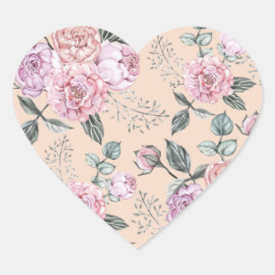 Rosa Vintage-Rosen-Design Herz-Aufkleber