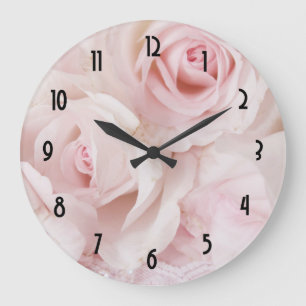 Rosa Vintage-Rosen Elegantes Bouquet Große Wanduhr
