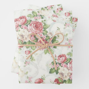 Rosa Vintage-Rosen Geschenkpapier Set